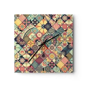Zegar ścienny - Kolorowe geometryczne wzory inspirowane stylem marokańskim - 30x30cm - Marokańskie klimaty - Nowoczesna dekoracja ścienna do salonu i sypialni ARTTOR