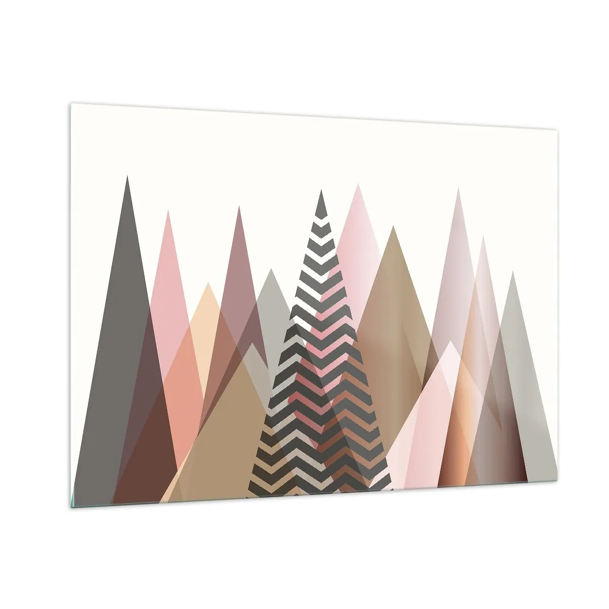 Obraz na szkle - Geometryczne pastelowe góry z centralnym wzorem - 100x70cm - Piramidalny widok - Nowoczesna dekoracja ścienna do salonu, kuchni i sypialni ARTTOR