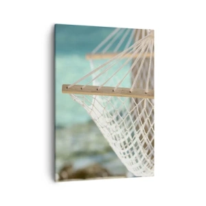 Obraz na płótnie - Biały hamak nad turkusowym morzem - 50x70cm - Czas relaksu - Nowoczesna dekoracja ścienna do salonu, kuchni i sypialni ARTTOR