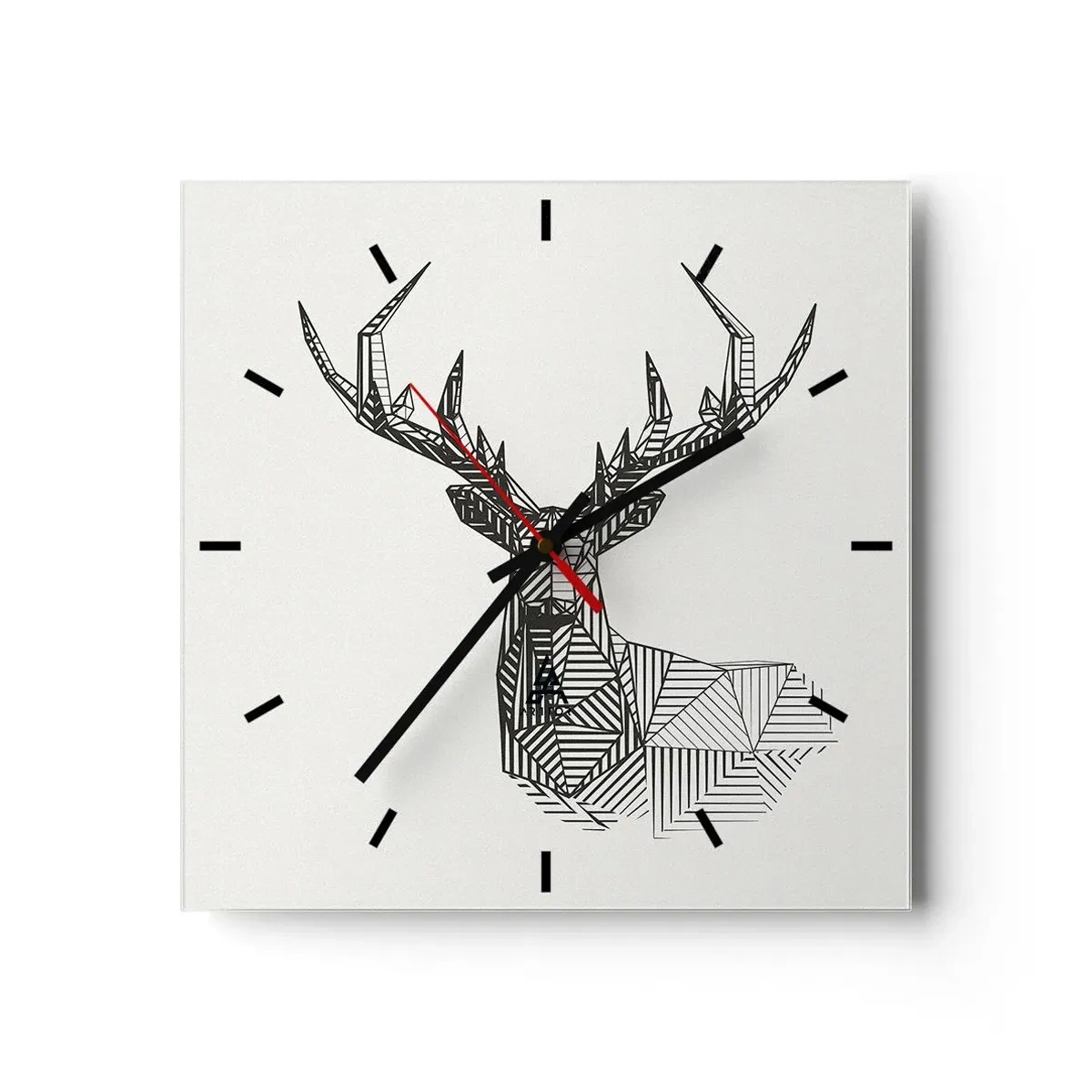 Zegar ścienny - Geometryczny wizerunek jelenia w minimalistycznym czarno-białym stylu - 30x30cm - Jeleń w kubistycznym stylu - Nowoczesna dekoracja ścienna do salonu i sypialni ARTTOR