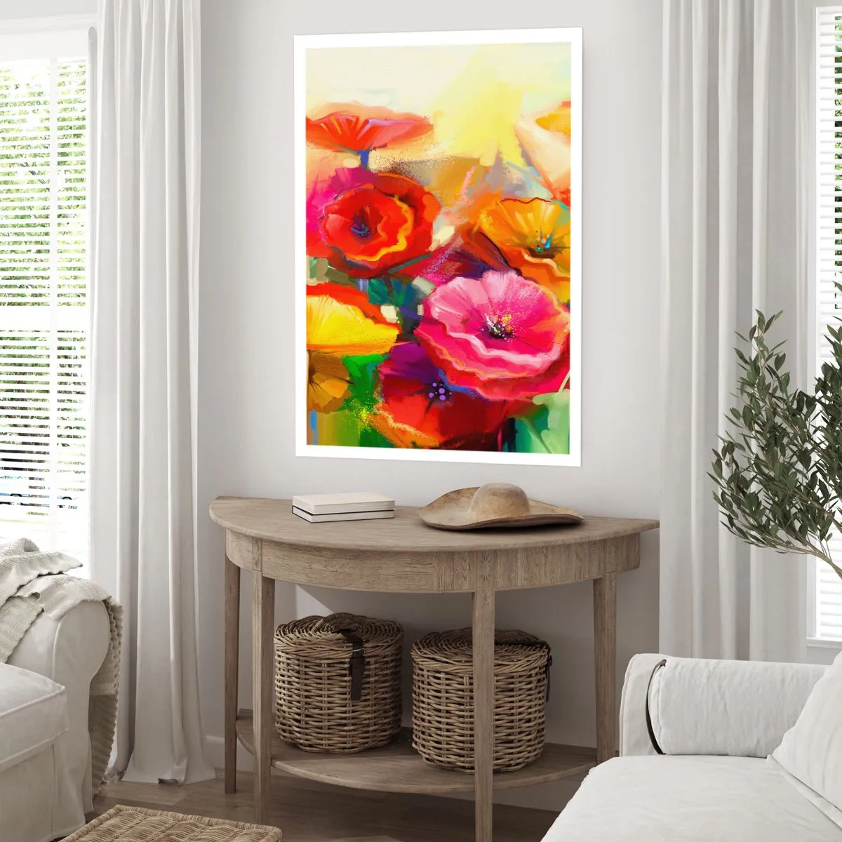 Plakat - Kolorowe maki na abstrakcyjnym tle - 50x70cm - Nie tylko czerwone - Nowoczesna dekoracja ścienna do salonu, kuchni i sypialni ARTTOR