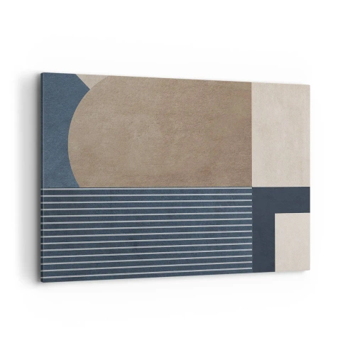 Obraz na płótnie - Geometryczne figury w odcieniach beżu i granatu z liniami - 100x70cm - Kompozycja prostoty i krągłości - Nowoczesna dekoracja ścienna do salonu, kuchni i sypialni ARTTOR