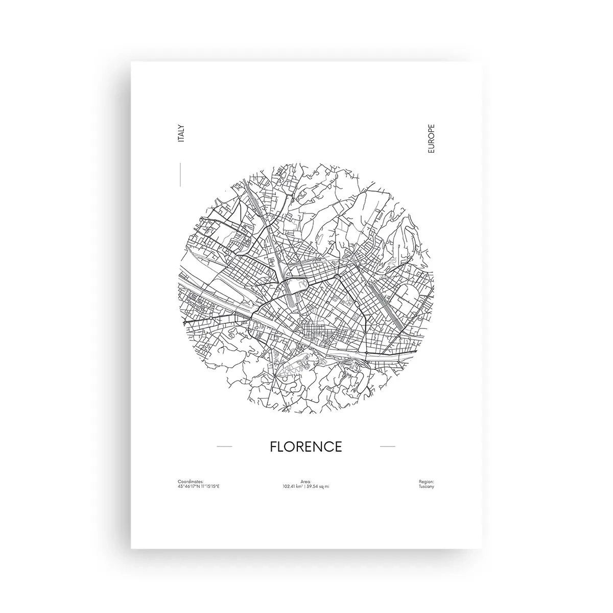 Plakat - Minimalistyczna mapa Florencji w czarno-białej tonacji - 50x70cm - Anatomia Florencji - Nowoczesna dekoracja ścienna do salonu, kuchni i sypialni ARTTOR