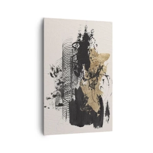 Obraz na płótnie - Abstrakcyjny obraz w czerni i złocie z dynamicznymi liniami i strukturami - 80x120cm - Kompozycja z pasją - Nowoczesna dekoracja ścienna do salonu i sypialni ARTTOR