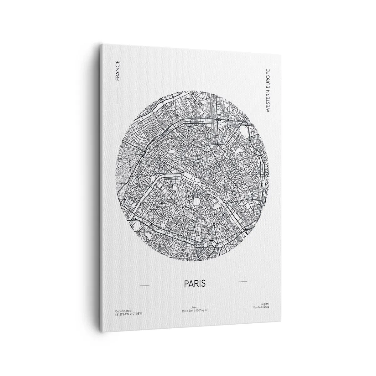 Obraz na płótnie - Mapa miasta Paryż w minimalistycznym wydaniu - 50x70cm - Anatomia Paryża - Nowoczesna dekoracja ścienna do salonu, kuchni i sypialni ARTTOR