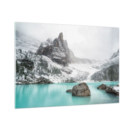 Obraz na szkle - Zimowy krajobraz z turkusowym jeziorem - 100x70cm - Na straży - Nowoczesna dekoracja ścienna do salonu, kuchni i sypialni ARTTOR