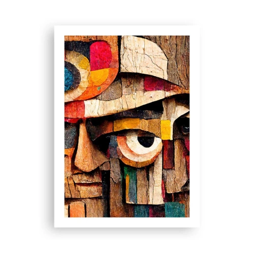 Plakat - Abstrakcyjna twarz stworzona z kolorowych drewnianych bloków - 50x70cm - Widzę cię… - Nowoczesna dekoracja ścienna do salonu, kuchni i sypialni ARTTOR