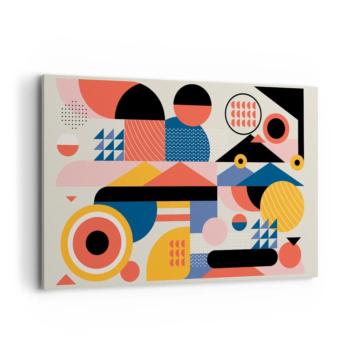 Obraz na płótnie - Kolorowe geometryczne kształty w stylu retro - 120x80cm - Kompozycja: pobaw się - Nowoczesna dekoracja ścienna do salonu, kuchni i sypialni ARTTOR