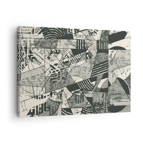 Obraz na płótnie - Geometryczne abstrakcyjne wzory w odcieniach zieleni na jasnym tle - 70x50cm - Dynamika współczesności - Nowoczesna dekoracja ścienna do salonu i sypialni ARTTOR
