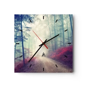 Zegar ścienny - Magiczna ścieżka leśna otoczona drzewami i mgłą - 30x30cm - Jak dobrze wstać skoro świt - Nowoczesna dekoracja ścienna do salonu i sypialni ARTTOR