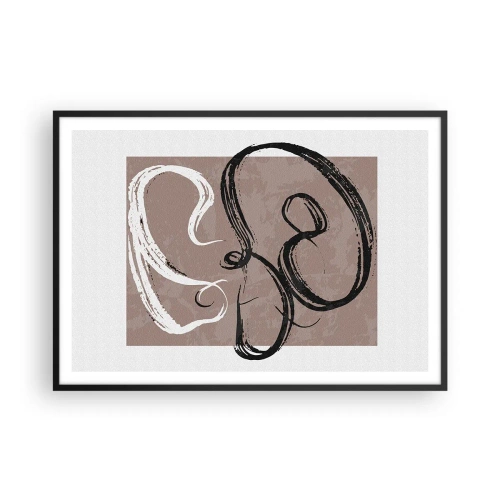 Plakat w czarnej ramie - Czarno-biała abstrakcja na beżowym tle - 100x70cm - Kompozycja – poszukiwanie pełni - Nowoczesna dekoracja ścienna do salonu i sypialni ARTTOR