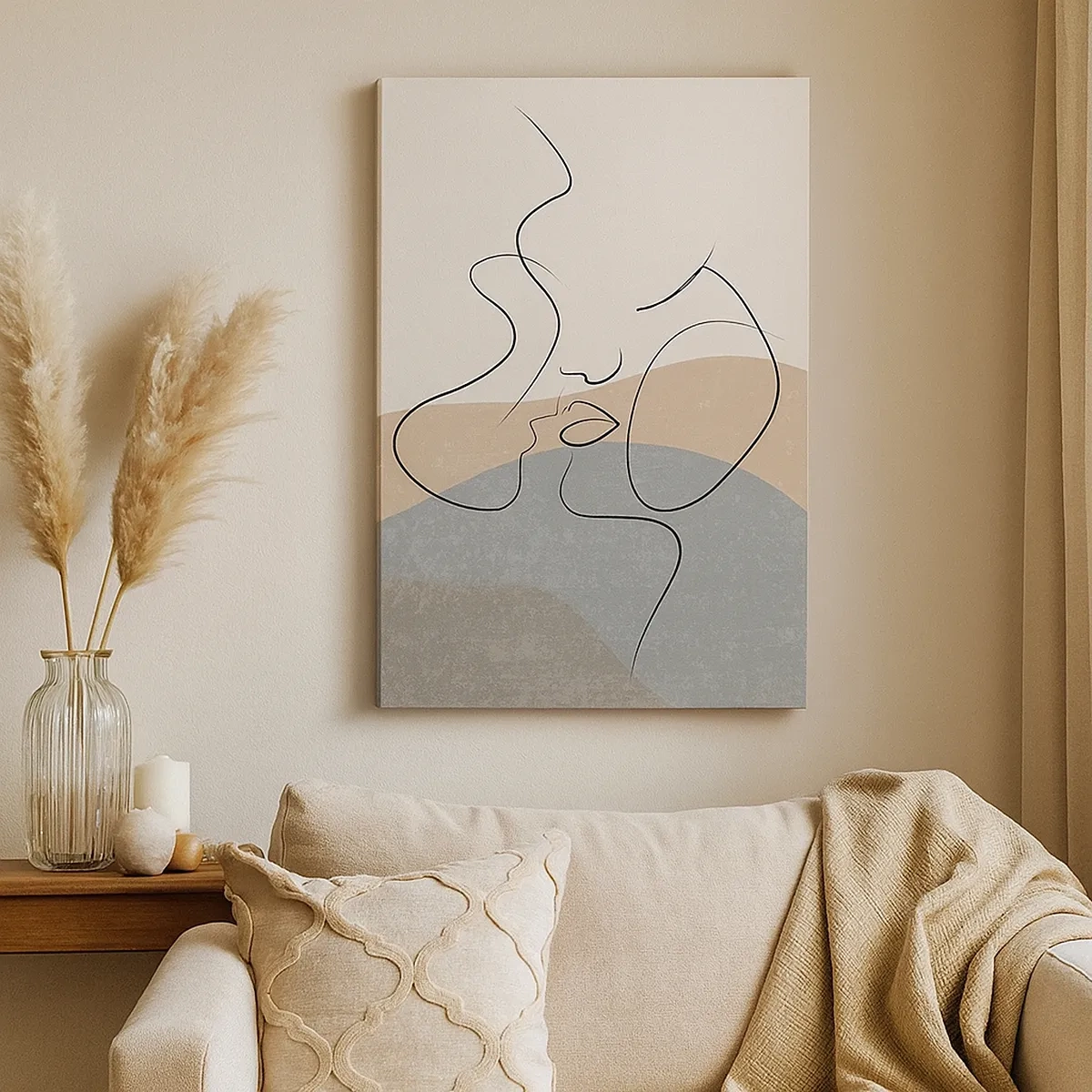 Obraz na płótnie - Minimalistyczna abstrakcja przedstawiająca twarz narysowaną jedną linią - 50x70cm - Jak muśnięcie pędzlem - Nowoczesna dekoracja ścienna do salonu, kuchni i sypialni ARTTOR