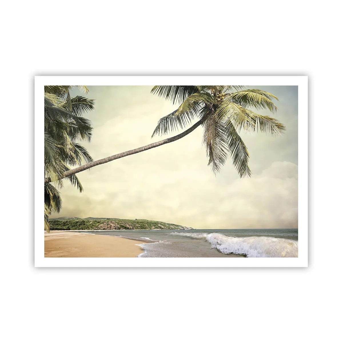 Plakat - Plaża z palmami na tle spokojnego morza - 100x70cm - Tropikalne marzenie - Nowoczesna dekoracja ścienna do salonu i sypialni ARTTOR