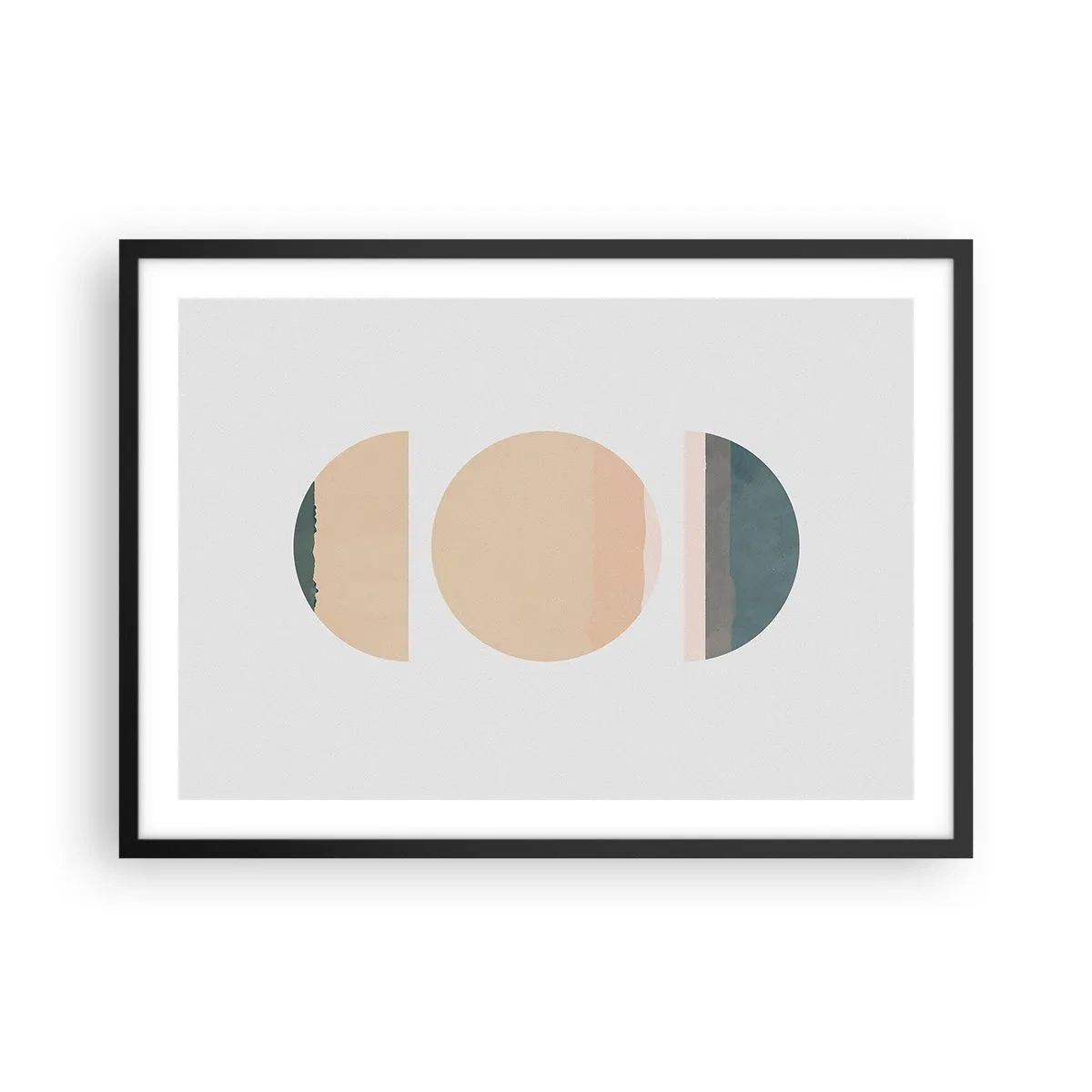 Plakat w czarnej ramie - Abstrakcyjne kształty geometryczne w pastelowych kolorach - 70x50cm - Koło za kołem - Nowoczesna dekoracja ścienna do salonu i sypialni ARTTOR