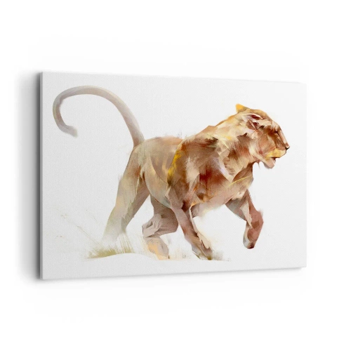 Obraz na płótnie - Biegnąca lwica w artystycznej interpretacji - 100x70cm - Dzika gracja - Nowoczesna dekoracja ścienna do salonu, kuchni i sypialni ARTTOR