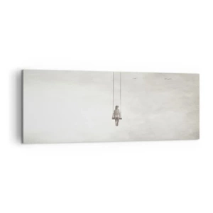 Obraz na płótnie - Postać na huśtawce zawieszonej w przestrzeni - 140x50cm - Dziecko w nas - Nowoczesna dekoracja ścienna do salonu i sypialni ARTTOR