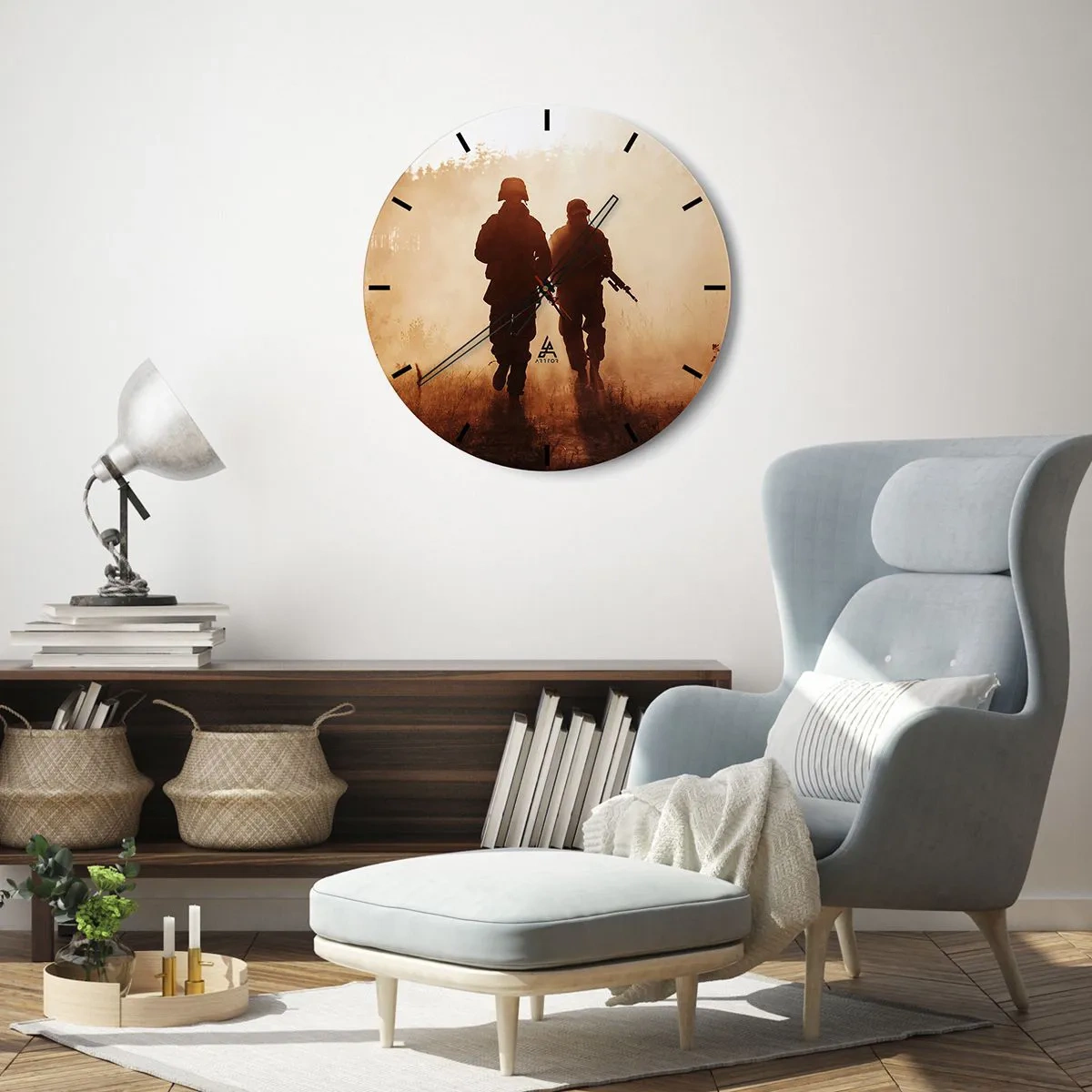 Zegar ścienny - Sylwetki żołnierzy w porannej mgle na tle natury - 30x30cm - Call of Duty - Nowoczesna dekoracja ścienna do salonu, kuchni i sypialni ARTTOR