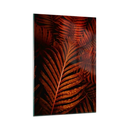 Obraz na szkle - Czerwone tropikalne liście w zbliżeniu - 80x120cm - Żar życia - Nowoczesna dekoracja ścienna do salonu i sypialni ARTTOR