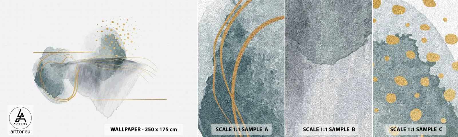 Fototapeta Próbka Standard Eco - O związkach szarości i złota - Abstrakcja, Sztuka, Ciekawe Kształty - 100x30 cm