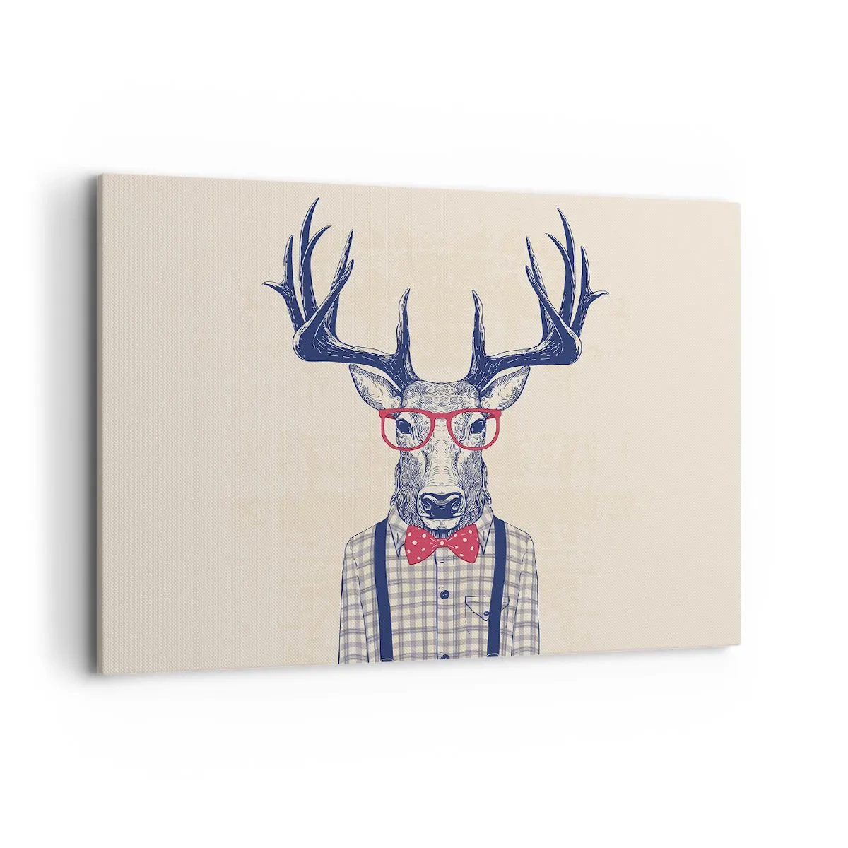 Obraz na płótnie - Stylizowana grafika jelenia w okularach i muszce - 100x70cm - Zabawna ekstrawagancja - Nowoczesna dekoracja ścienna do salonu, kuchni i sypialni ARTTOR
