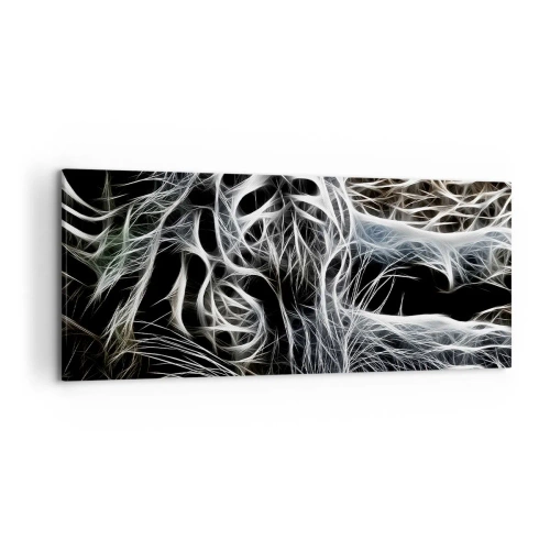 Obraz na płótnie - Abstrakcyjny wzór przedstawiający sylwetkę kota na czarnym tle - 120x50cm - Studium kociej lekkości - Nowoczesna dekoracja ścienna do salonu i sypialni ARTTOR