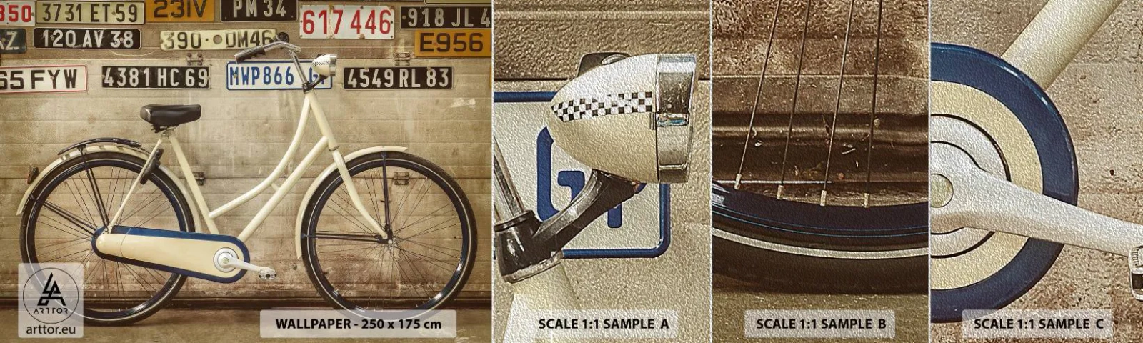 Fototapeta Próbka Premium Sand - Bez kompleksów - Mural, Rower, Tablice Rejestracyjne - 100x30 cm