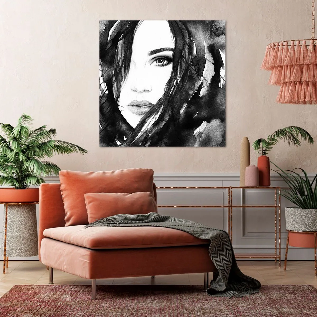 Obraz na płótnie - Portret damy w czerni i bieli - 70x70 cm