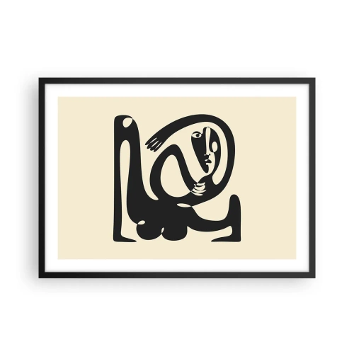 Plakat w czarnej ramie - Abstrakcyjna postać w czerni na beżowym tle - 70x50cm - Prawie Picasso - Nowoczesna dekoracja ścienna do salonu i sypialni ARTTOR