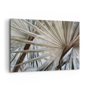 Obraz na płótnie - Liście palmowe w naturalnych odcieniach zieleni na zbliżeniu - 100x70cm - Wachlarze w tropikach - Nowoczesna dekoracja ścienna do salonu, kuchni i sypialni ARTTOR