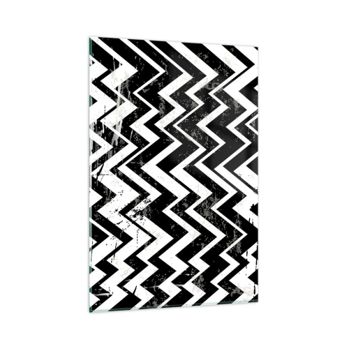 Obraz na szkle - Czarno-biały wzór w zygzaki z artystycznymi przetarciami - 80x120cm - Zyg-białe, zag-czarne - Nowoczesna dekoracja ścienna do salonu i sypialni ARTTOR