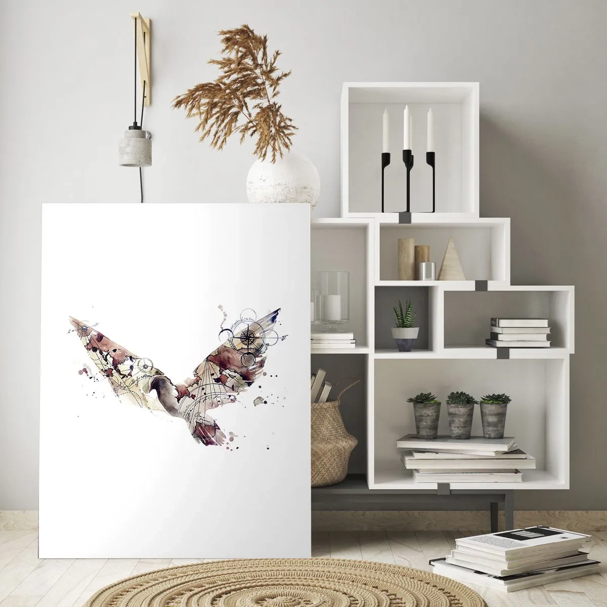 Obraz na szkle - Abstrakcyjne skrzydła w stylu artystycznym na białym tle - 50x70cm - Napowietrzny wędrowiec - Nowoczesna dekoracja ścienna do salonu, kuchni i sypialni ARTTOR