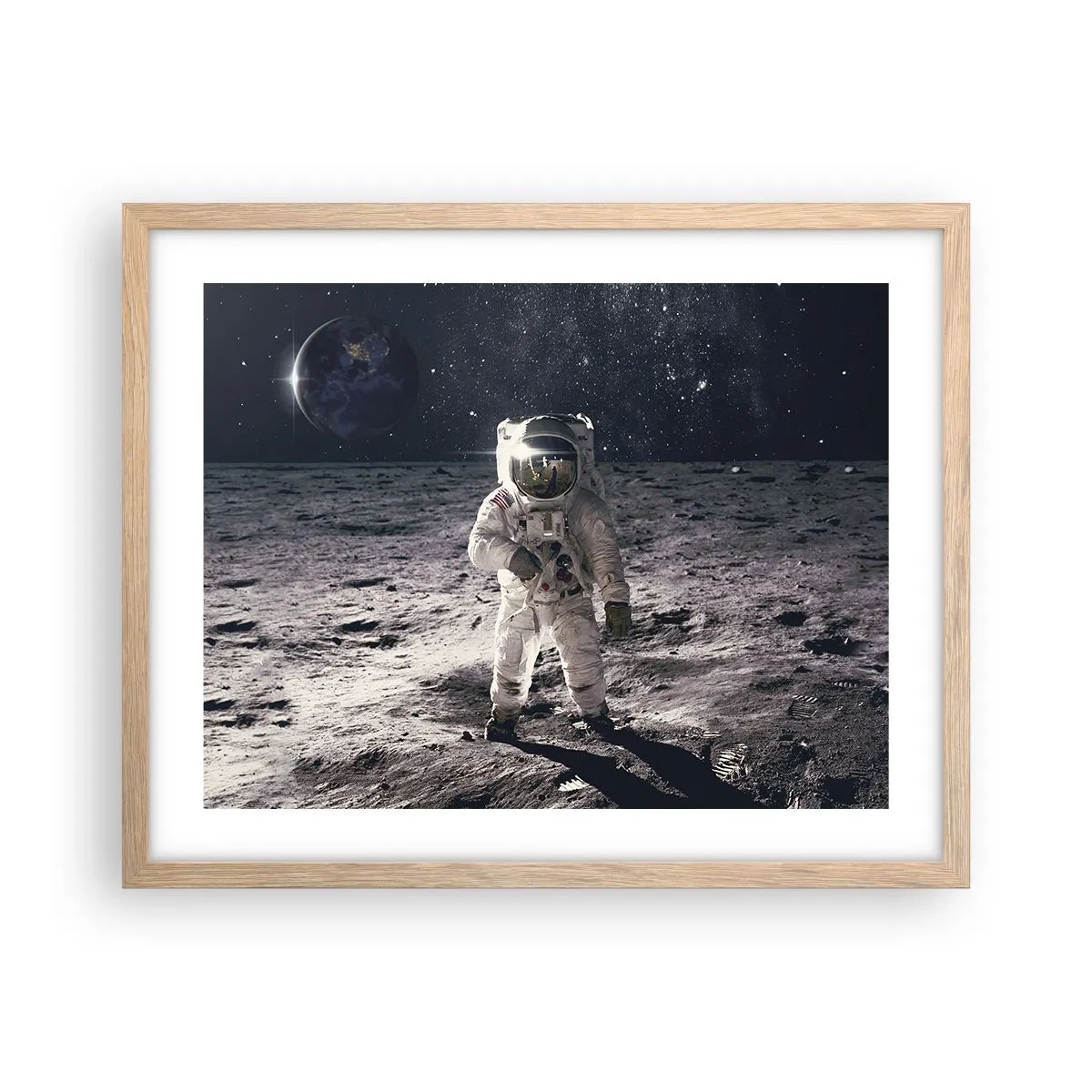 Plakat w ramie jasny dąb - Pozdrowienia z Księżyca - 50x40 cm