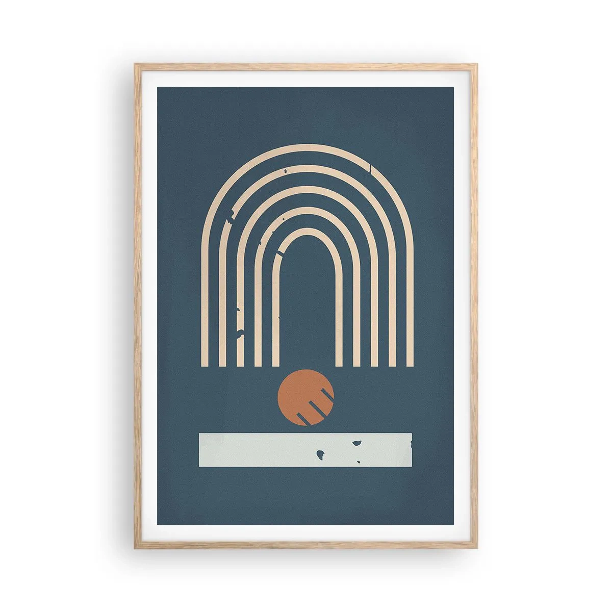 Plakat w ramie jasny dąb - Geometria na granacie - 70x100 cm