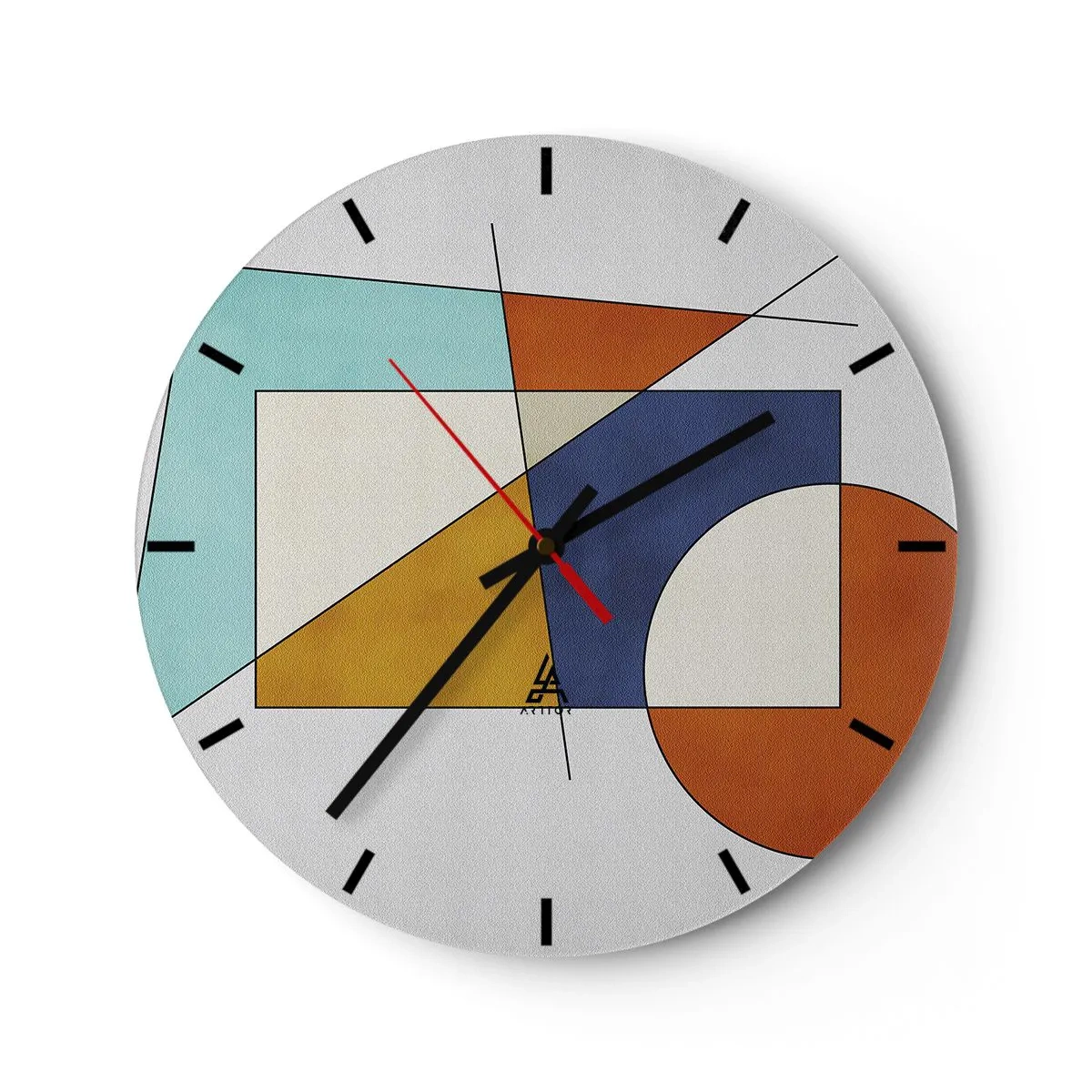 Zegar ścienny - Kolorowa kompozycja geometryczna z prostokątami i kołami - 30x30cm - Abstrakcja: modernistyczna zabawa - Nowoczesna dekoracja ścienna do salonu, kuchni i sypialni ARTTOR