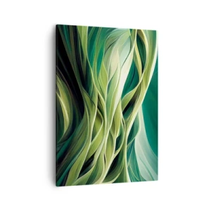 Obraz na płótnie - Dynamika zielonych liści tworzących abstrakcyjną, organiczną kompozycję - 50x70cm - Abstrakcyjna gra w zielone - Nowoczesna dekoracja ścienna do salonu, kuchni i sypialni ARTTOR
