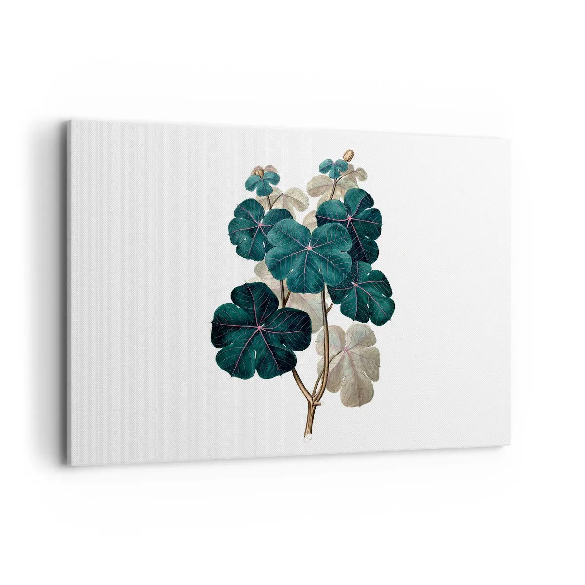 Obraz na płótnie - Ilustracja botaniczna z liśćmi w odcieniach zieleni i beżu - 100x70cm - Ze starego zielnika - Nowoczesna dekoracja ścienna do salonu, kuchni i sypialni ARTTOR