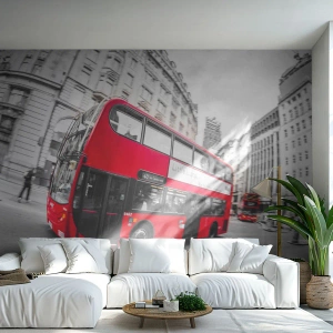 Fototapeta Premium Canvas - Londyn tradycyjnie - by bus - Miasto, Londyn, Czerwony Autobus - 200x140 cm