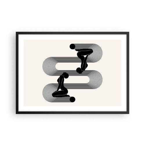 Plakat w czarnej ramie - Czarne sylwetki z geometrycznymi liniami na jasnym tle - 70x50cm - Zmysłowa symetria - Nowoczesna dekoracja ścienna do salonu i sypialni ARTTOR