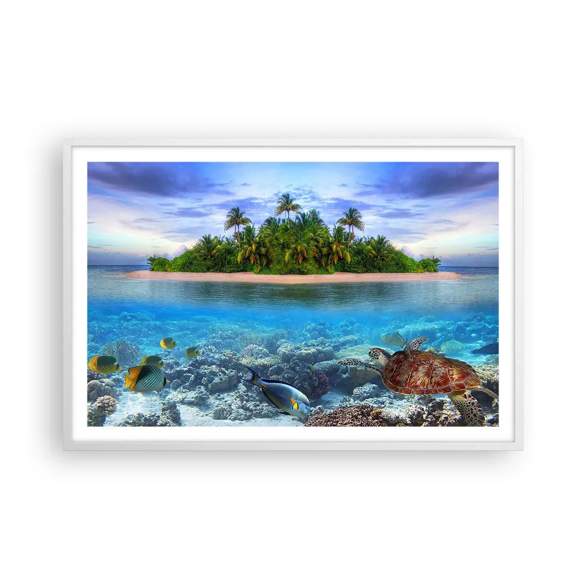 Plakat w białej ramie - Niebiańska wyspa zaprasza - 91x61 cm