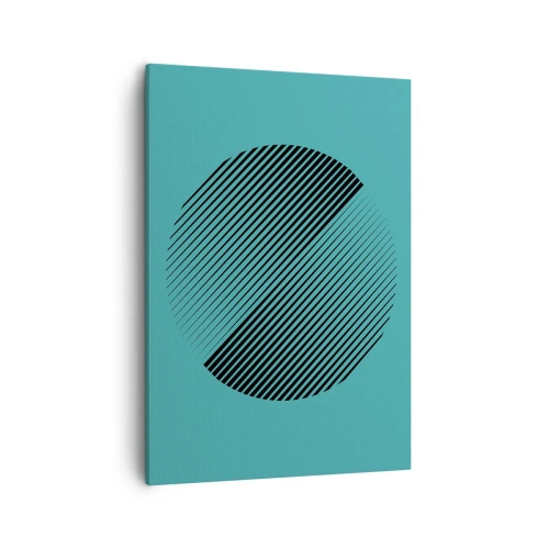 Obraz na płótnie - Minimalistyczne koło z diagonalnymi liniami na turkusowym tle - 50x70cm - Koło – geometryczna wariacja - Nowoczesna dekoracja ścienna do salonu, kuchni i sypialni ARTTOR