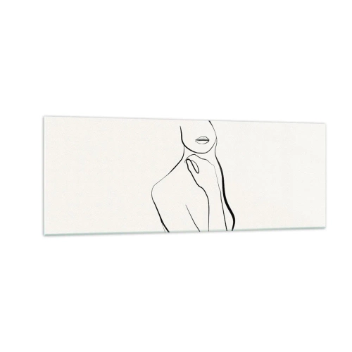 Obraz na szkle - Minimalistyczny szkic sylwetki kobiety na jasnym tle - 140x50cm - Fala melancholii - Nowoczesna dekoracja ścienna do salonu i sypialni ARTTOR