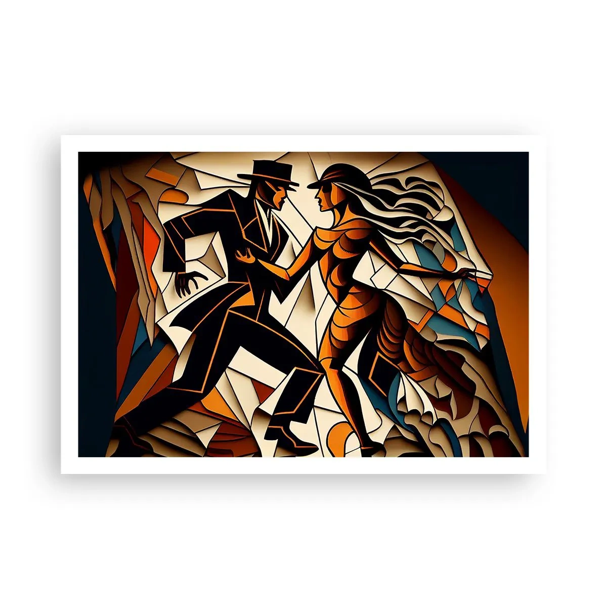 Plakat - Dynamiczna para tańcząca w abstrakcyjnej formie - 100x70cm - Taniec pasji i namiętności - Nowoczesna dekoracja ścienna do salonu i sypialni ARTTOR