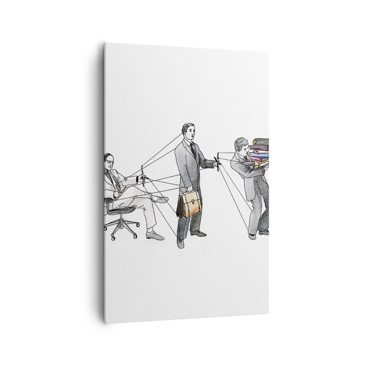 Obraz na płótnie - Ilustracja ukazująca ludzi sterowanych jak marionetki - 80x120cm - Każdy swego pana ma - Nowoczesna dekoracja ścienna do salonu i sypialni ARTTOR