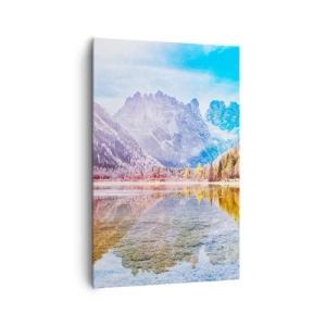 Obraz na płótnie - Jesienny krajobraz górski z jeziorem - 80x120cm - A w górach już jesień - Nowoczesna dekoracja ścienna do salonu i sypialni ARTTOR