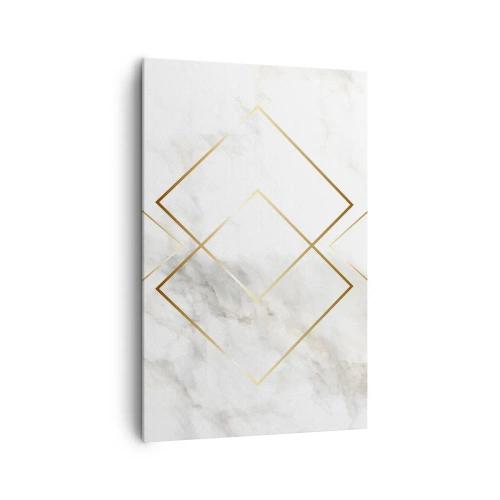Obraz na płótnie - Minimalistyczne złote romby na marmurowym tle - 80x120cm - Widok na nieskończoność - Nowoczesna dekoracja ścienna do salonu i sypialni ARTTOR