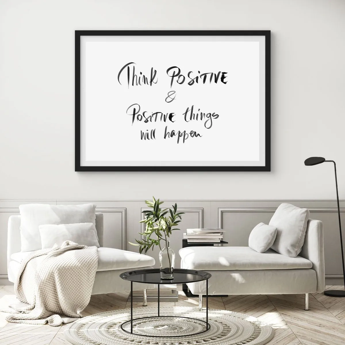 Plakat w czarnej ramie - Inspirujący napis w czerni na białym tle - 70x50cm - Jak żyć? - Nowoczesna dekoracja ścienna do salonu i sypialni ARTTOR