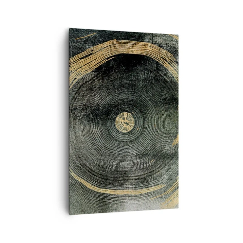 Obraz na płótnie - Koncentryczne kręgi z akcentami złota - 80x120cm - Zmiana i trwanie - Nowoczesna dekoracja ścienna do salonu i sypialni ARTTOR