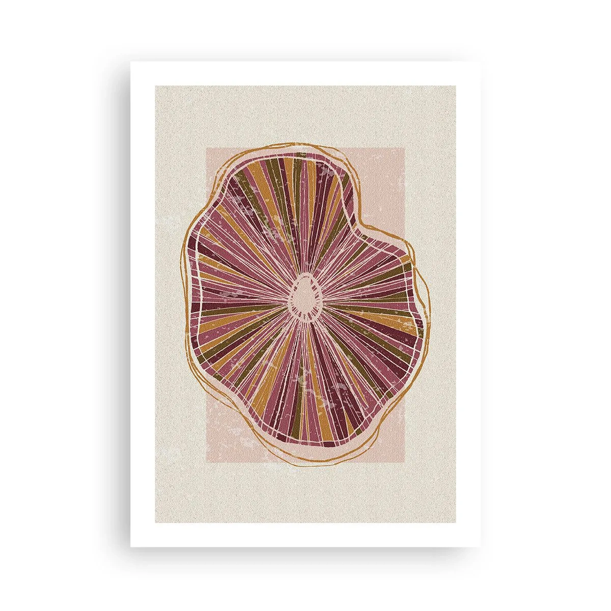 Plakat - Abstrakcyjny przekrój drzewa w odcieniach różu i brązu - 50x70cm - Abstrakcja promienista - Nowoczesna dekoracja ścienna do salonu, kuchni i sypialni ARTTOR
