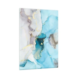 Obraz na szkle - Turkusowe i szare fale z akcentami złota - 50x70cm - Studium spotkania szarości z turkusem - Nowoczesna dekoracja ścienna do salonu, kuchni i sypialni ARTTOR