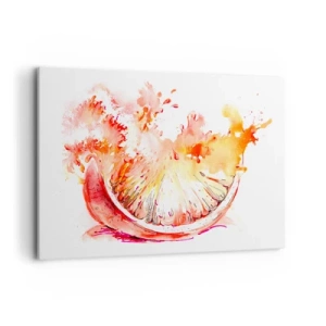 Obraz na płótnie - Akwarelowy kawałek grejpfruta w żywych barwach - 120x80cm - Soczyste orzeźwienie - Nowoczesna dekoracja ścienna do salonu, kuchni i sypialni ARTTOR
